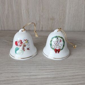 2 - VTG Disney Porcelain Christmas Bell Ornaments Grolier Collectibles 1994